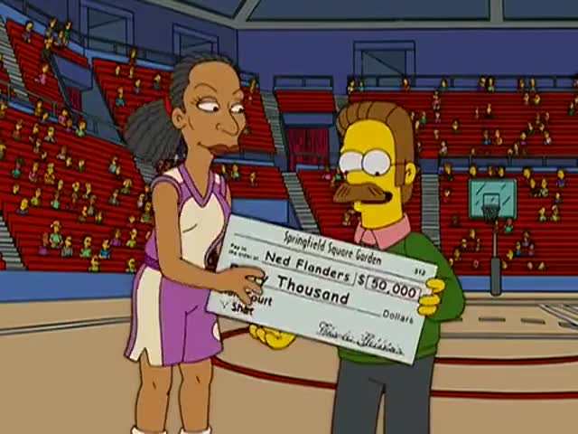 Clip of quote: Gosh, $50,000. I'm donating this whole check to Bibles for Belgians.