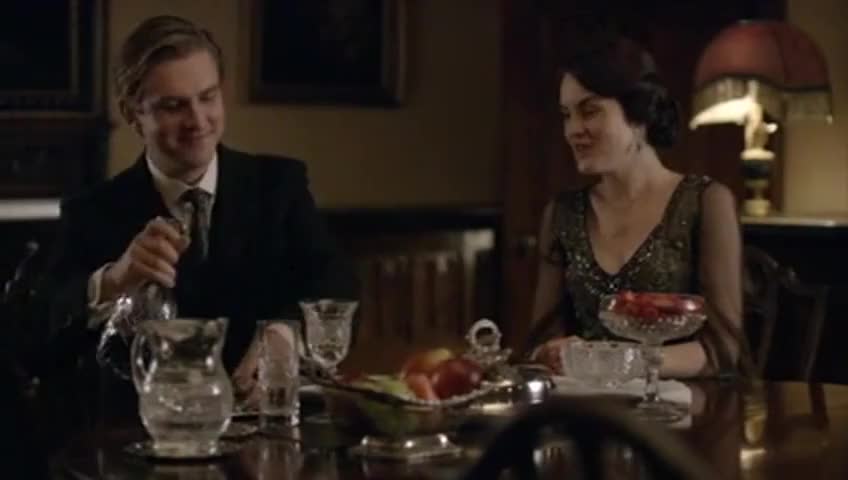 Clip of quote: - I'll ring for a glass. - Never mind that. Here.