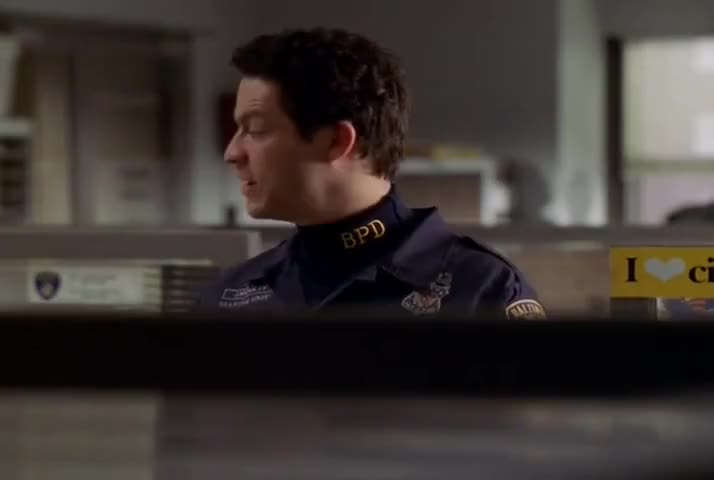 Clip of quote: -Where's Bunk? -Out on a call with Crutchfield.