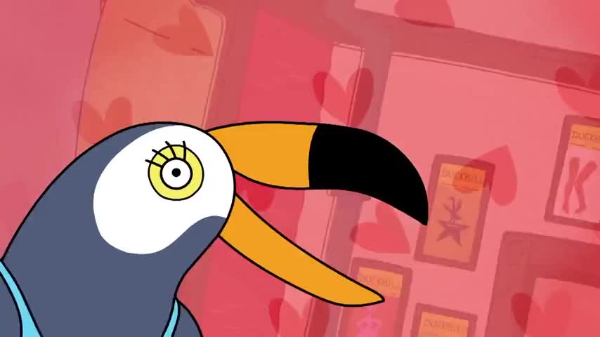 Clip of quote: Head to toe! Feet to beak! Booty to mouth.