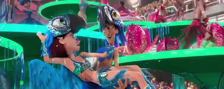 Clip of quote: l saw Blu! He's riding on a bulldog!
