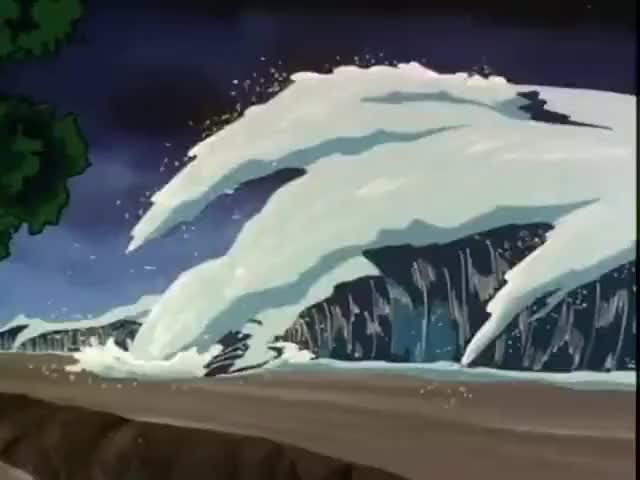 Clip of quote: The Dinobots attempt to stop the huge tidal waves, and earthquakes,