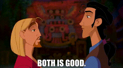 Miguel and Tulio from The Road to El Dorado, with Tulio asking 